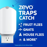 Zevo Flying Insect Trap & 3 Refill Cartridges - Plug in Fly Trap & Indoor Bug Catcher for Gnats, House & Fruit Flies - Blue & UV Light Technology, Mess-Free Alternative to Bug Zapper 1 Device & 3 Cartridges