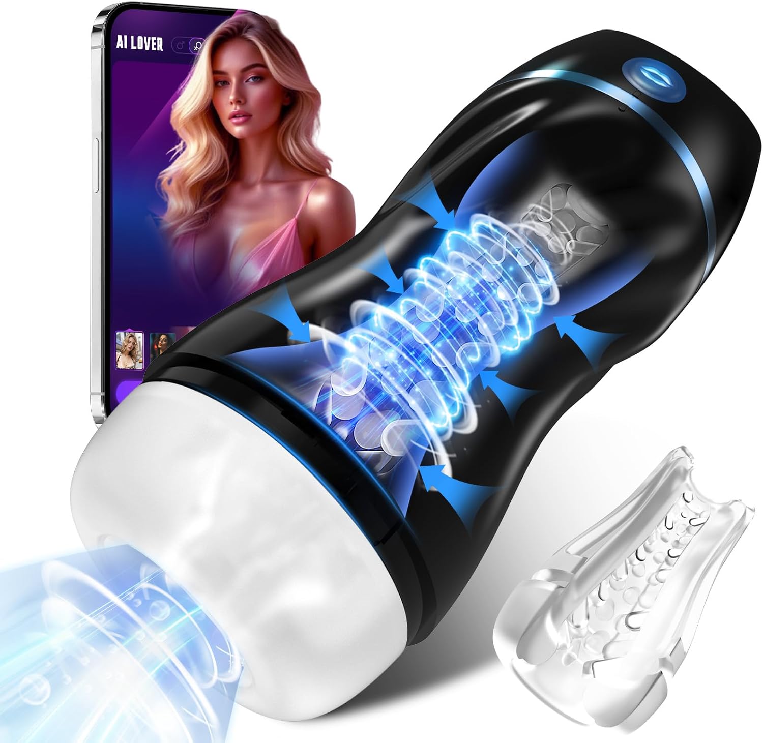 AI Interactive Sucking Male Masturbators - 7 Vibration & Suction Hands Free Pocket Pussy Male Stroker with 3D Realistic Textured, Blowjob Toy Penis Pump Adult Male Sex Toys for Men Sex Machine Black