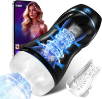 AI Interactive Sucking Male Masturbators - 7 Vibration & Suction Hands Free Pocket Pussy Male Stroker with 3D Realistic Textured, Blowjob Toy Penis Pump Adult Male Sex Toys for Men Sex Machine Black