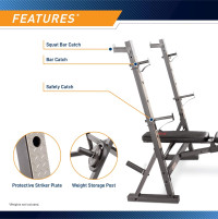 Marcy Olympic Workout Bench for Home Gym Strength Training Equipment with Preacher Curl Pad and Weight Rack Storage, White/Black Standard