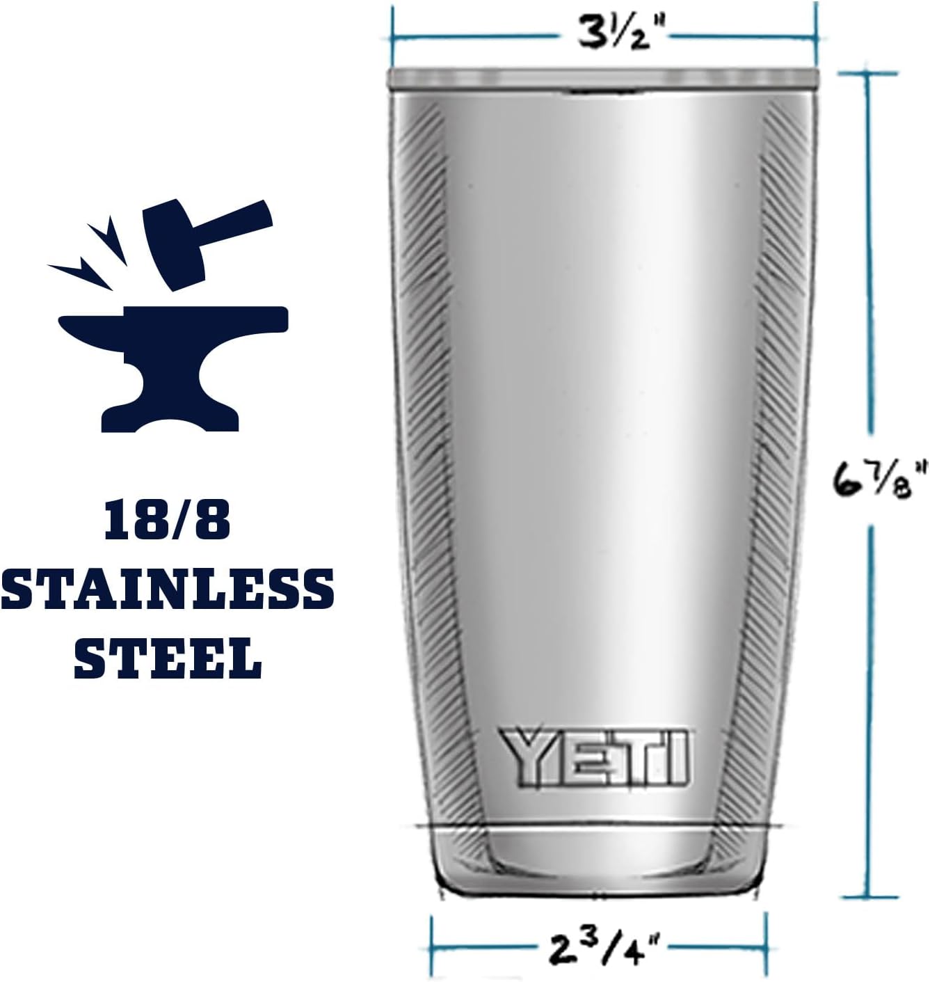 YETI Rambler 20 oz Stainless Steel Vacuum Insulated Tumbler w/MagSlider Lid Agave Teal 20 Ounces