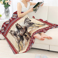 CLOHOMIN Native American Horse Animal Throw Blanket for Bed Couch Travel, Aztec Navajo Saddle Southwest Running Horses Plush Blanket Flannel Microfiber Soft Fuzzy Throw Blanket All Season fit Horse Animal Print 2XL-(55.1''x70.9'')