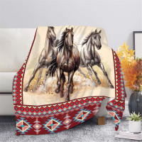 CLOHOMIN Native American Horse Animal Throw Blanket for Bed Couch Travel, Aztec Navajo Saddle Southwest Running Horses Plush Blanket Flannel Microfiber Soft Fuzzy Throw Blanket All Season fit Horse Animal Print 2XL-(55.1''x70.9'')