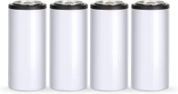 PYD Life 4 Pack 12oz Sublimation Slim Skinny White Stainless Steel Can Cooler,Sublimation Skinny Can Cooler,Sublimation Tumbler,Beer Can Cooler,Beer Holder,Vinly Gifts