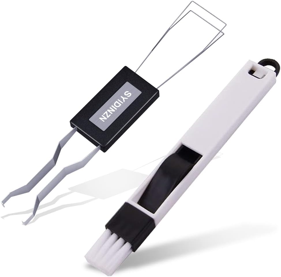 2 IN 1 Cleaning Brush Set - Keyboard & Window Track Cleaner - Keycap Puller - Black, Nylon & PP Bristles