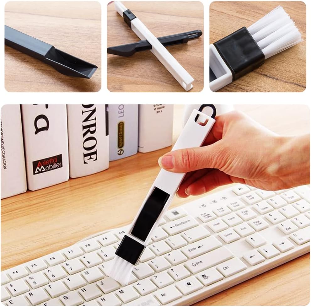 2 IN 1 Cleaning Brush Set - Keyboard & Window Track Cleaner - Keycap Puller - Black, Nylon & PP Bristles