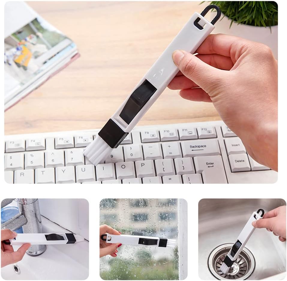 2 IN 1 Cleaning Brush Set - Keyboard & Window Track Cleaner - Keycap Puller - Black, Nylon & PP Bristles