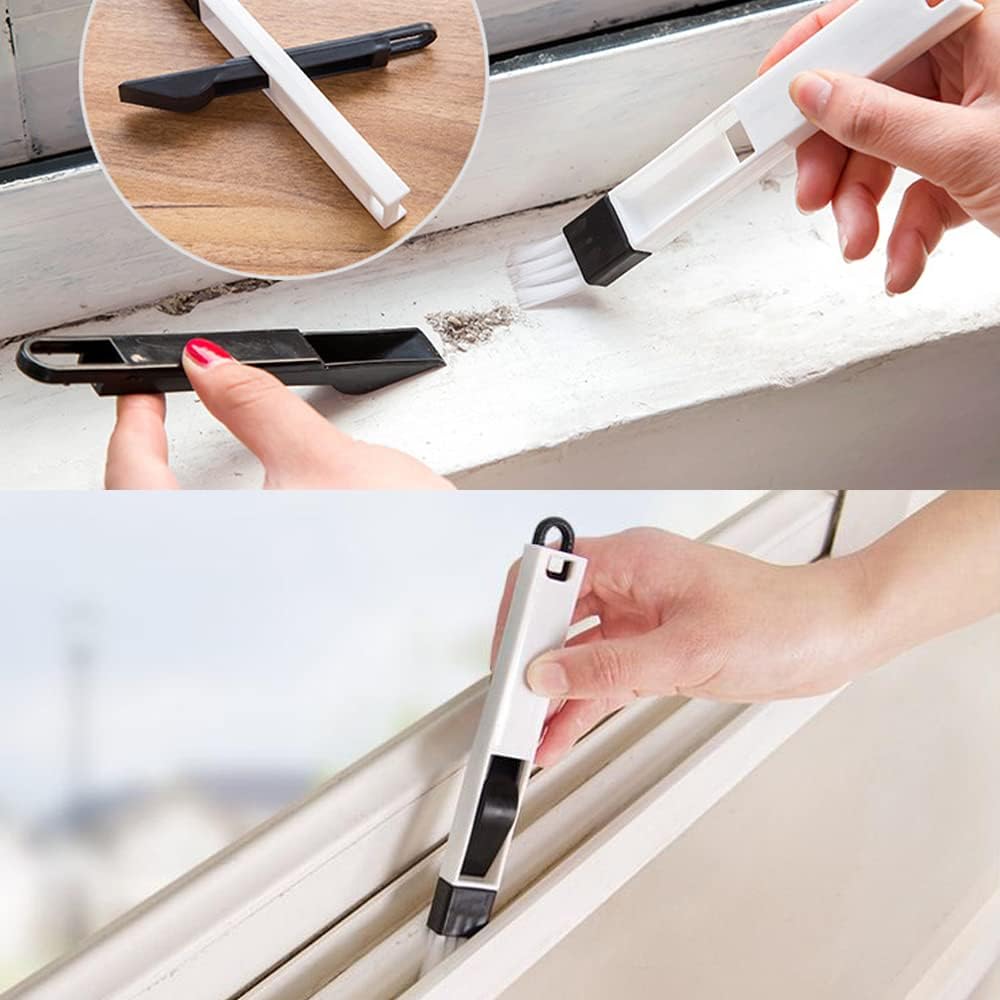 2 IN 1 Cleaning Brush Set - Keyboard & Window Track Cleaner - Keycap Puller - Black, Nylon & PP Bristles