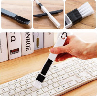 2 IN 1 Cleaning Brush Set - Keyboard & Window Track Cleaner - Keycap Puller - Black, Nylon & PP Bristles