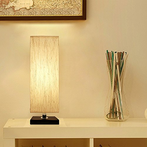Bedside Table Lamp, Aooshine Minimalist Solid Wood Table Lamp Bedside Desk Lamp With Square Flaxen Fabric Shade for Bedroom, Dresser, Living Room, Kids Room, College Dorm, Coffee Table, Bookcase