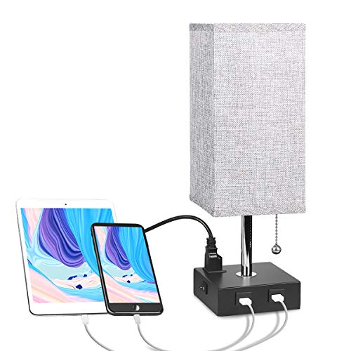 Bedside Table Lamp, Aooshine Minimalist Solid Wood Table Lamp Bedside Desk Lamp With Square Flaxen Fabric Shade for Bedroom, Dresser, Living Room, Kids Room, College Dorm, Coffee Table, Bookcase