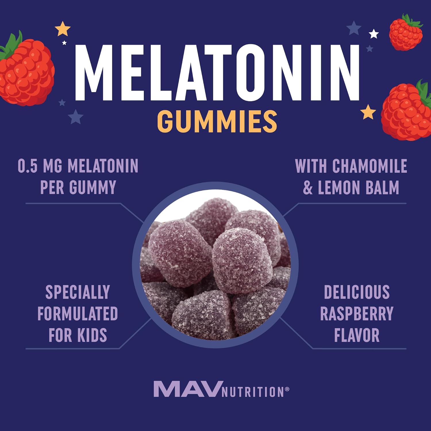 Melatonin Gummies for Kids | 0.5mg Per Gummy | Gentle Rest Support for Children Ages 2+ | Low-Dose Chewable Rest Aid For Kids | with Lemon Balm & Chamomile | Non-GMO, Third-Party Tested 60ct Chamomile Melatonin Gummy