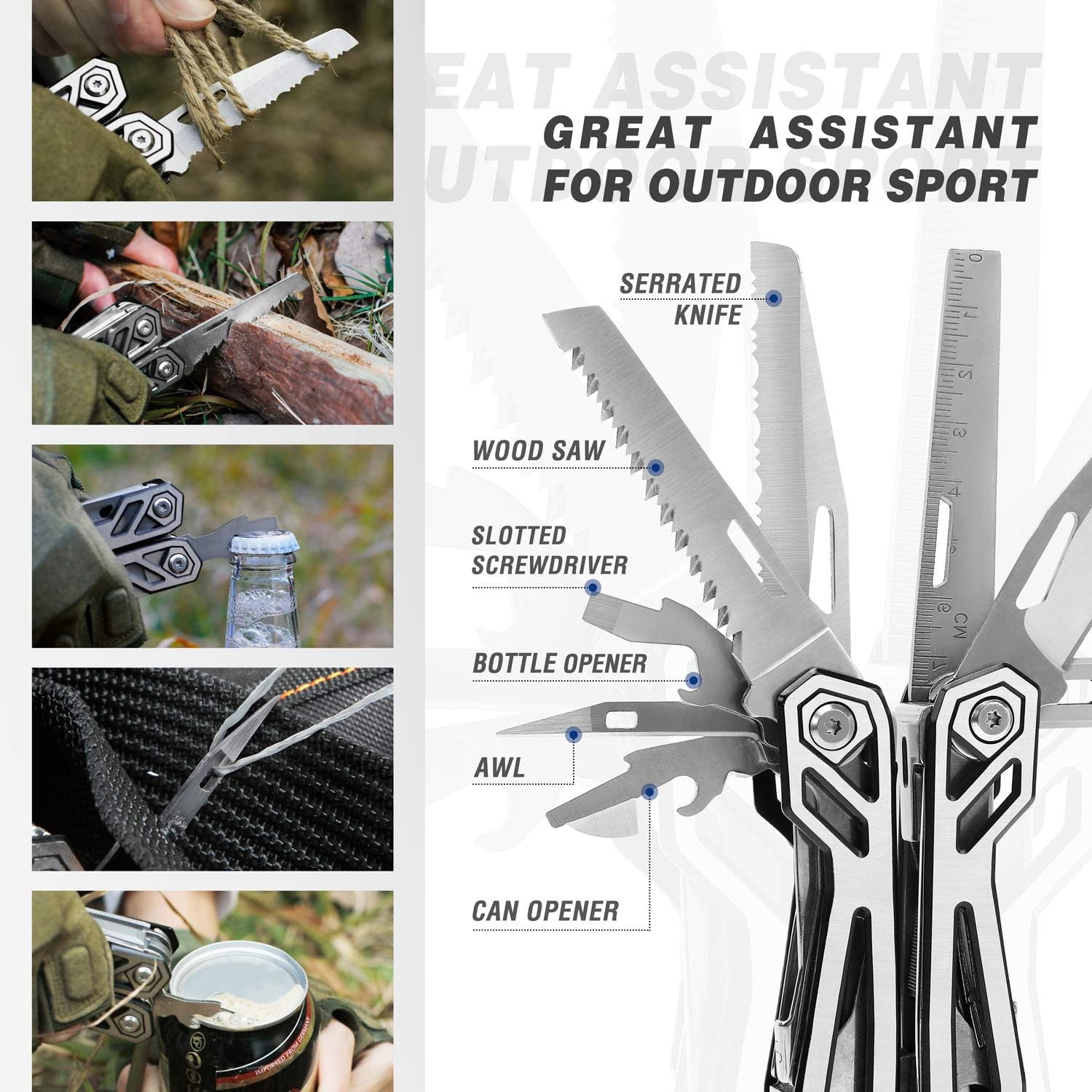 MOSSY OAK Multitool, 21-in-1 Stainless Steel Pocket Knife with Screwdriver Sleeve, Self-locking Pliers with Sheath-Perfect for Outdoor, Survival, Camping, Hiking, Simple Repair 21-in-1 Silver