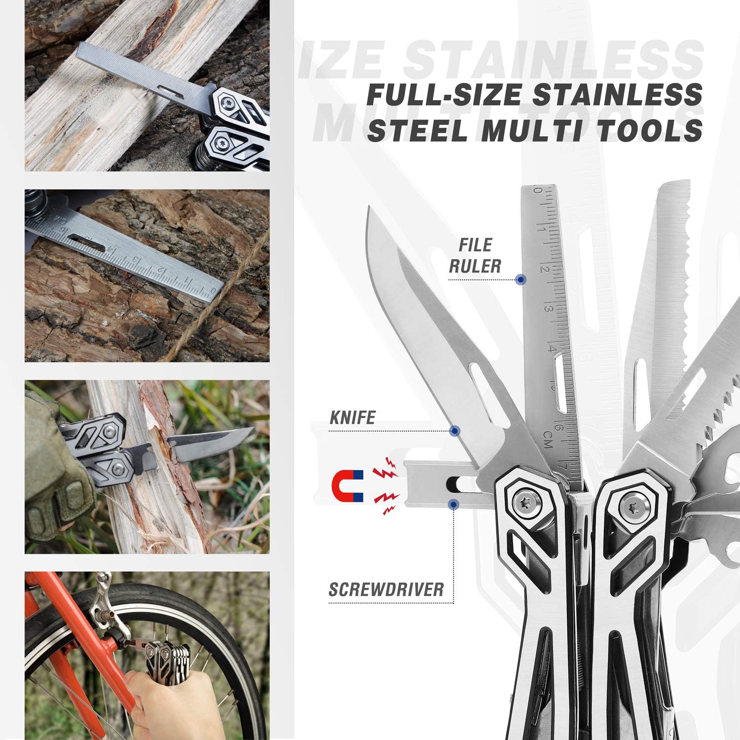 MOSSY OAK Multitool, 21-in-1 Stainless Steel Pocket Knife with Screwdriver Sleeve, Self-locking Pliers with Sheath-Perfect for Outdoor, Survival, Camping, Hiking, Simple Repair 21-in-1 Silver