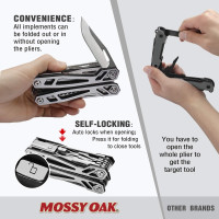 MOSSY OAK Multitool, 21-in-1 Stainless Steel Pocket Knife with Screwdriver Sleeve, Self-locking Pliers with Sheath-Perfect for Outdoor, Survival, Camping, Hiking, Simple Repair 21-in-1 Silver