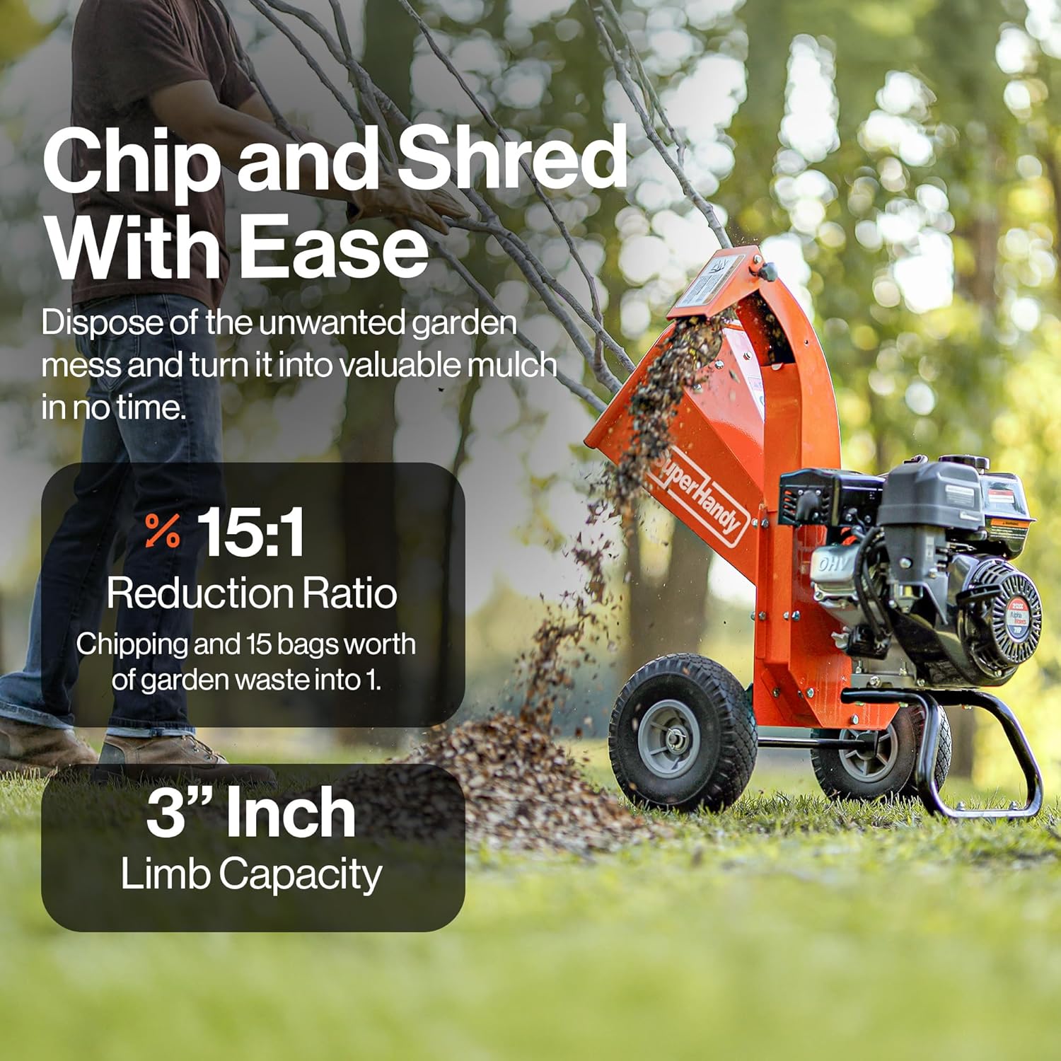 SuperHandy Mini Wood Chipper Shredder Mulcher Heavy Duty 7HP Compact Design 3