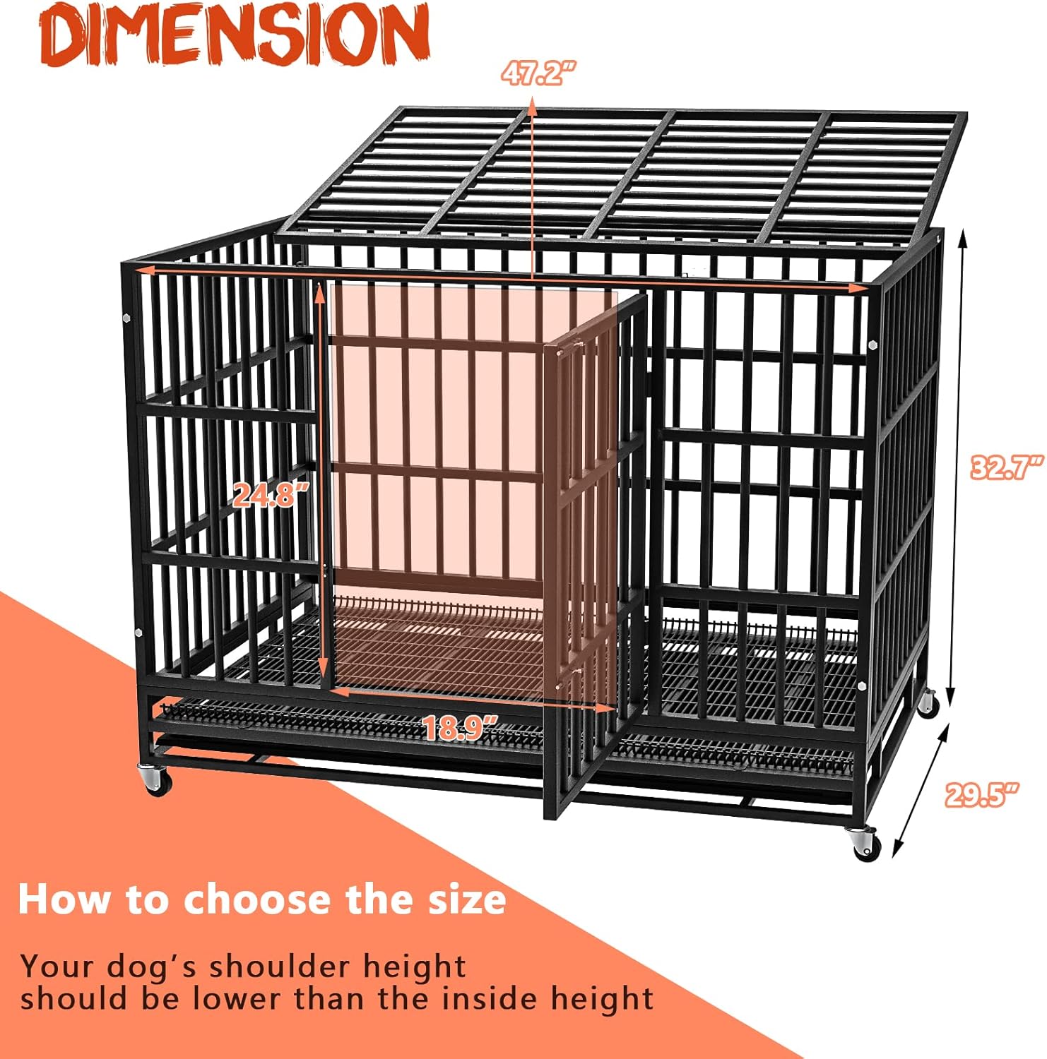 LEMBERI 48/38 inch Heavy Duty Indestructible Dog Crate, Escape Proof Dogs Cage Kennel with Lockable Wheels,High Anxiety Double Door Kennel,Extra Large Crate Indoor for Large Dog with Removable Tray 47.2