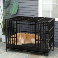 LEMBERI 48/38 inch Heavy Duty Indestructible Dog Crate, Escape Proof Dogs Cage Kennel with Lockable Wheels,High Anxiety Double Door Kennel,Extra Large Crate Indoor for Large Dog with Removable Tray 47.2