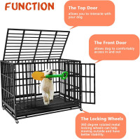 LEMBERI 48/38 inch Heavy Duty Indestructible Dog Crate, Escape Proof Dogs Cage Kennel with Lockable Wheels,High Anxiety Double Door Kennel,Extra Large Crate Indoor for Large Dog with Removable Tray 47.2