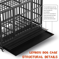 LEMBERI 48/38 inch Heavy Duty Indestructible Dog Crate, Escape Proof Dogs Cage Kennel with Lockable Wheels,High Anxiety Double Door Kennel,Extra Large Crate Indoor for Large Dog with Removable Tray 47.2