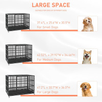 LEMBERI 48/38 inch Heavy Duty Indestructible Dog Crate, Escape Proof Dogs Cage Kennel with Lockable Wheels,High Anxiety Double Door Kennel,Extra Large Crate Indoor for Large Dog with Removable Tray 47.2