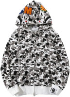 EXXE&OYYO Men's Shark Hoodie,Cotton Material Shark Jaw Jacket Ape Camo ​Full Zip Jacket Up Medium Ink White