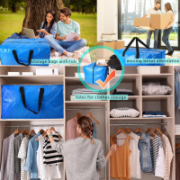 4 Pack Heavy Duty Extra Large Moving Bags Storage Tote - Strong Handles& Backpack Straps - Space Saving Storage Bags Alternative to Moving Boxes and Bins,Compatible with Ikea Frakta Cart, Blue Blue 4 Pack
