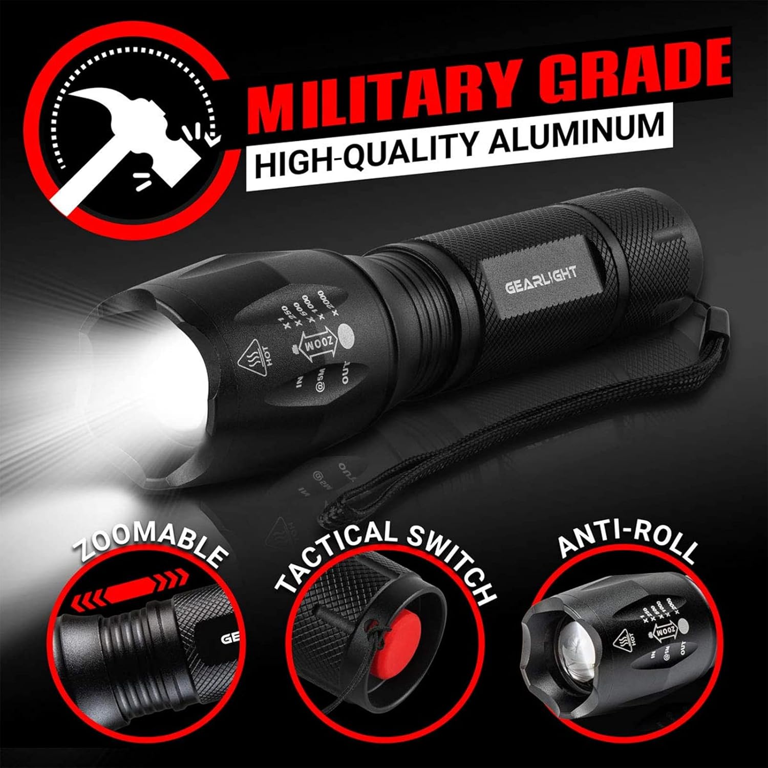 LED Flashlight High Lumens, Mini Tactical LED Flashlight 2 Pack, 5 Modes Zoomable Beam, Battery Powered (Batteries Not Included) for Camping, Hunting, Home & Emergency, Compact Small LED Flashlight 2 Pack, (Batteries Not Included)