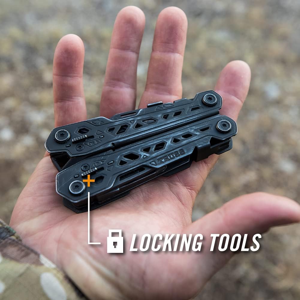 Gerber Gear Truss 17-in-1 EDC Needle Nose Pliers Multi tool - includes Pocket Knife, Screwdriver, and Bottle Opener Accessories - Gifts for Men, Fishing and Camping Gear - Black with Molle Sheath Black Molle Sheath