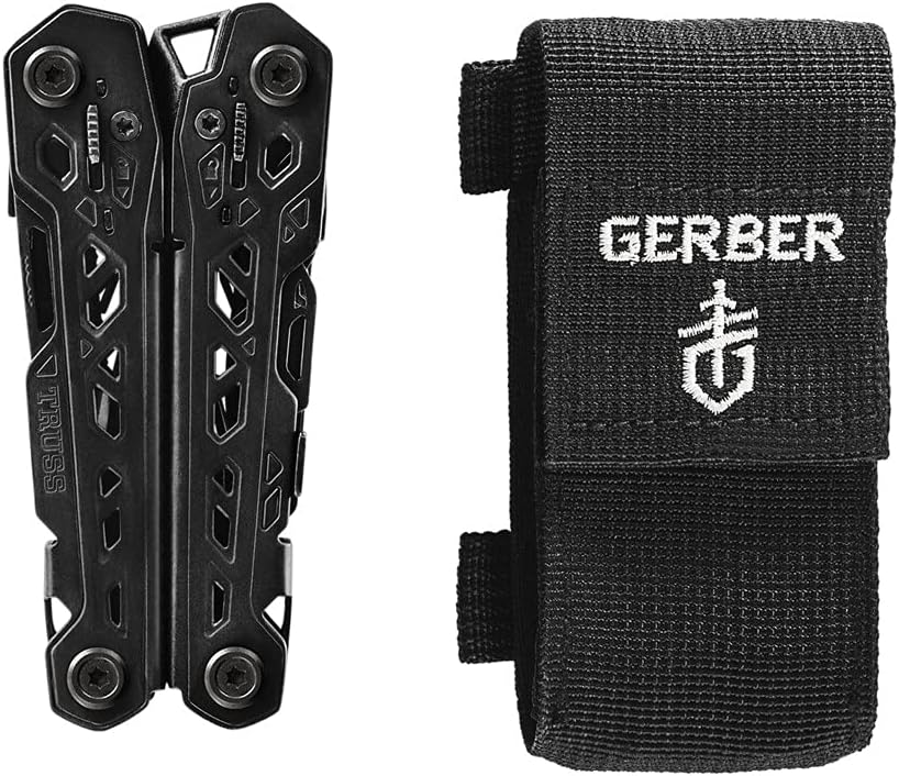 Gerber Gear Truss 17-in-1 EDC Needle Nose Pliers Multi tool - includes Pocket Knife, Screwdriver, and Bottle Opener Accessories - Gifts for Men, Fishing and Camping Gear - Black with Molle Sheath Black Molle Sheath