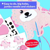 KRAFUN Easy Sewing Kit for Beginner Kids Arts & Crafts, 8 Easy DIY Projects of Stuffed Animal Dolls of Puppies & Kittens, Dogs and Cats, Instructions & Felt, Gift for Girls, Boys, Learn to Sew Puppy & Kitten