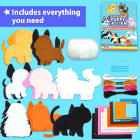 KRAFUN Easy Sewing Kit for Beginner Kids Arts & Crafts, 8 Easy DIY Projects of Stuffed Animal Dolls of Puppies & Kittens, Dogs and Cats, Instructions & Felt, Gift for Girls, Boys, Learn to Sew Puppy & Kitten