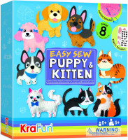KRAFUN Easy Sewing Kit for Beginner Kids Arts & Crafts, 8 Easy DIY Projects of Stuffed Animal Dolls of Puppies & Kittens, Dogs and Cats, Instructions & Felt, Gift for Girls, Boys, Learn to Sew Puppy & Kitten