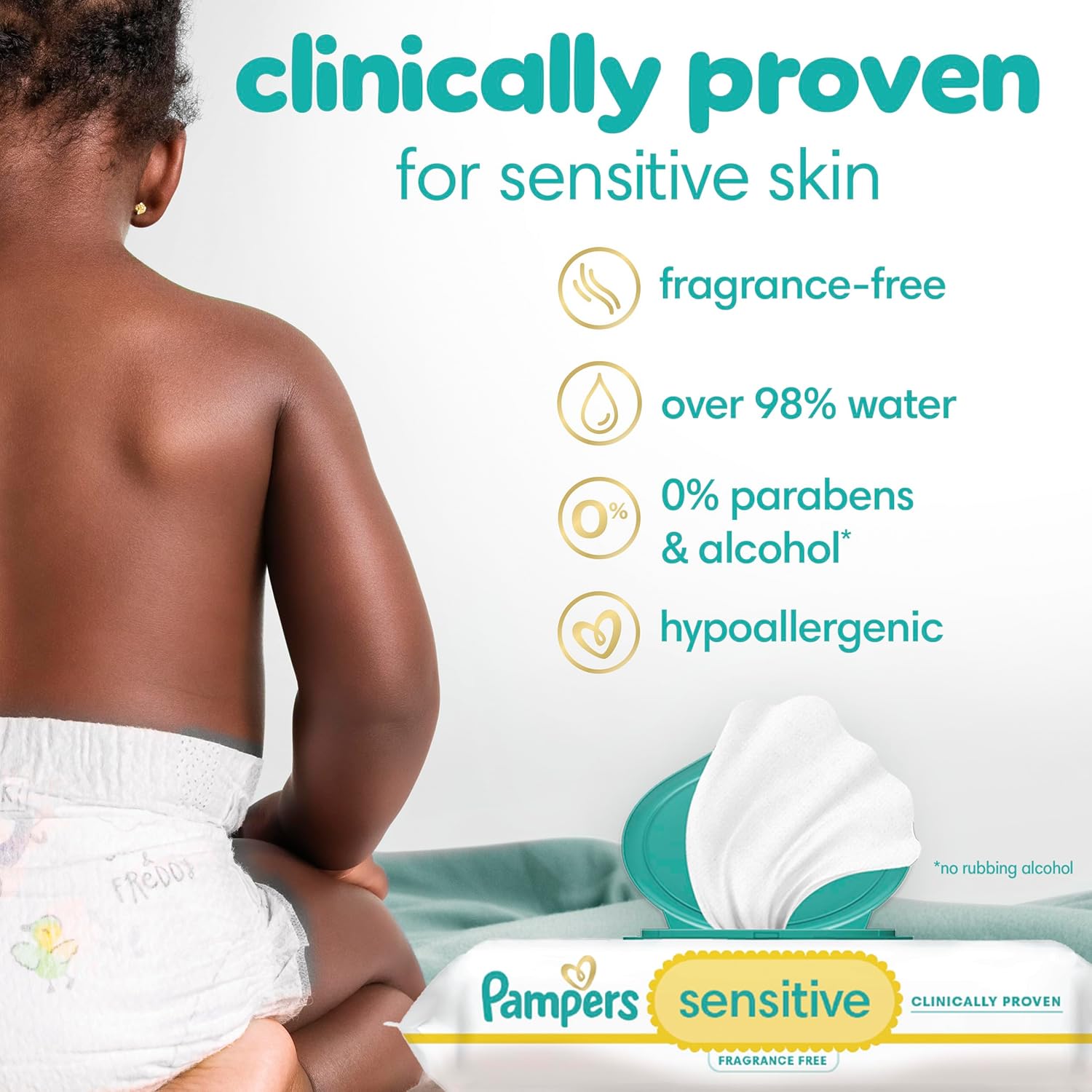 Pampers Baby Wipes Sensitive, Water Based Baby Wipes, Hypoallergenic and Unscented Baby Wipes, 56 Wipes Total (1 Flip-Top Packs) 56 Count (Pack of 1)