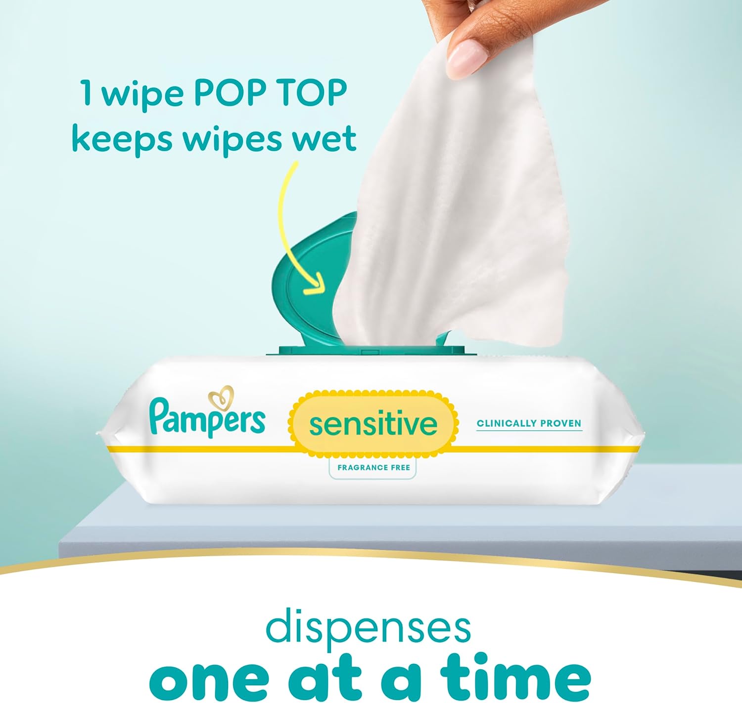 Pampers Baby Wipes Sensitive, Water Based Baby Wipes, Hypoallergenic and Unscented Baby Wipes, 56 Wipes Total (1 Flip-Top Packs) 56 Count (Pack of 1)