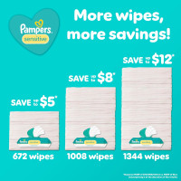 Pampers Baby Wipes Sensitive, Water Based Baby Wipes, Hypoallergenic and Unscented Baby Wipes, 56 Wipes Total (1 Flip-Top Packs) 56 Count (Pack of 1)