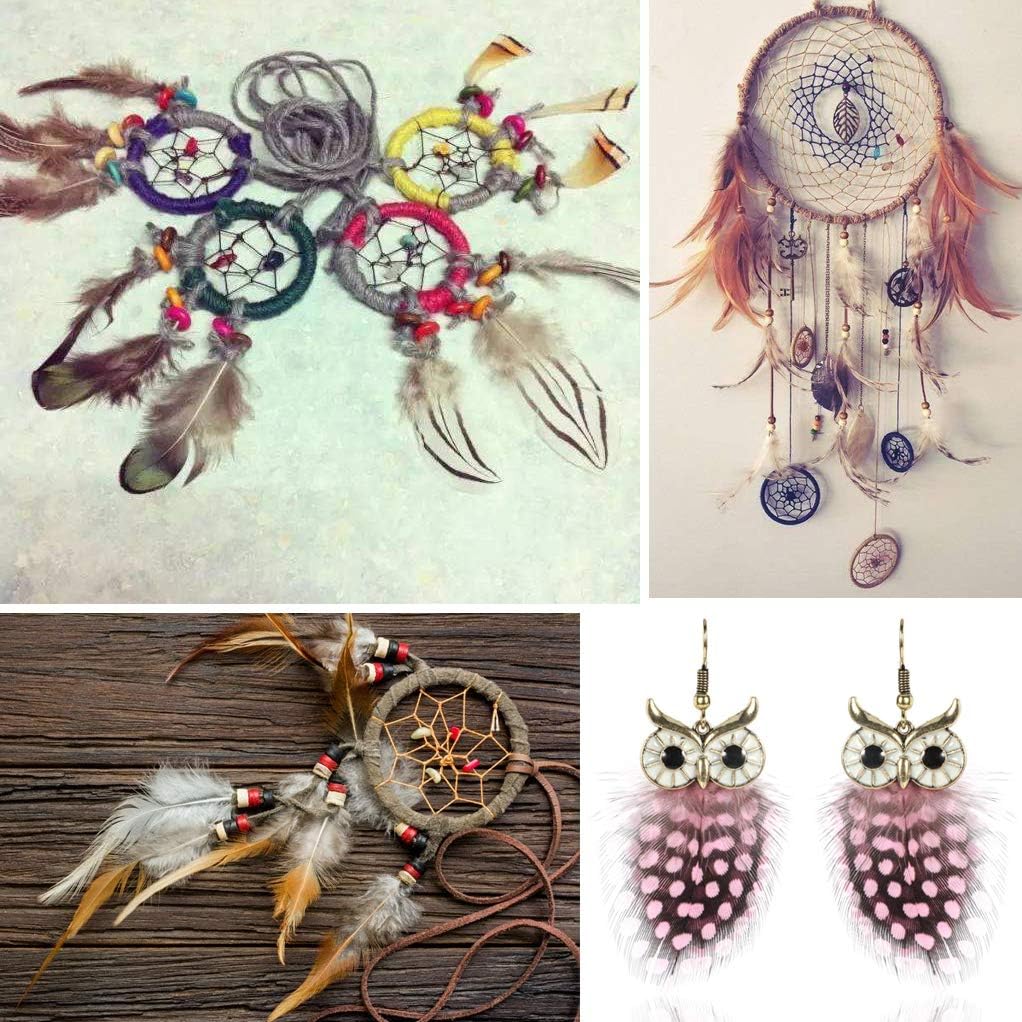 Nydotd 125Pcs Dream Catcher Making Kit, 15 Pcs Metal Rings Hoops Macrame Ring in 5 Size Gold, 100pcs 6 Styled Feathers, 10 Pcs 3 mm Faux Suede Cord for Dream Catcher Crafts Birthday Party