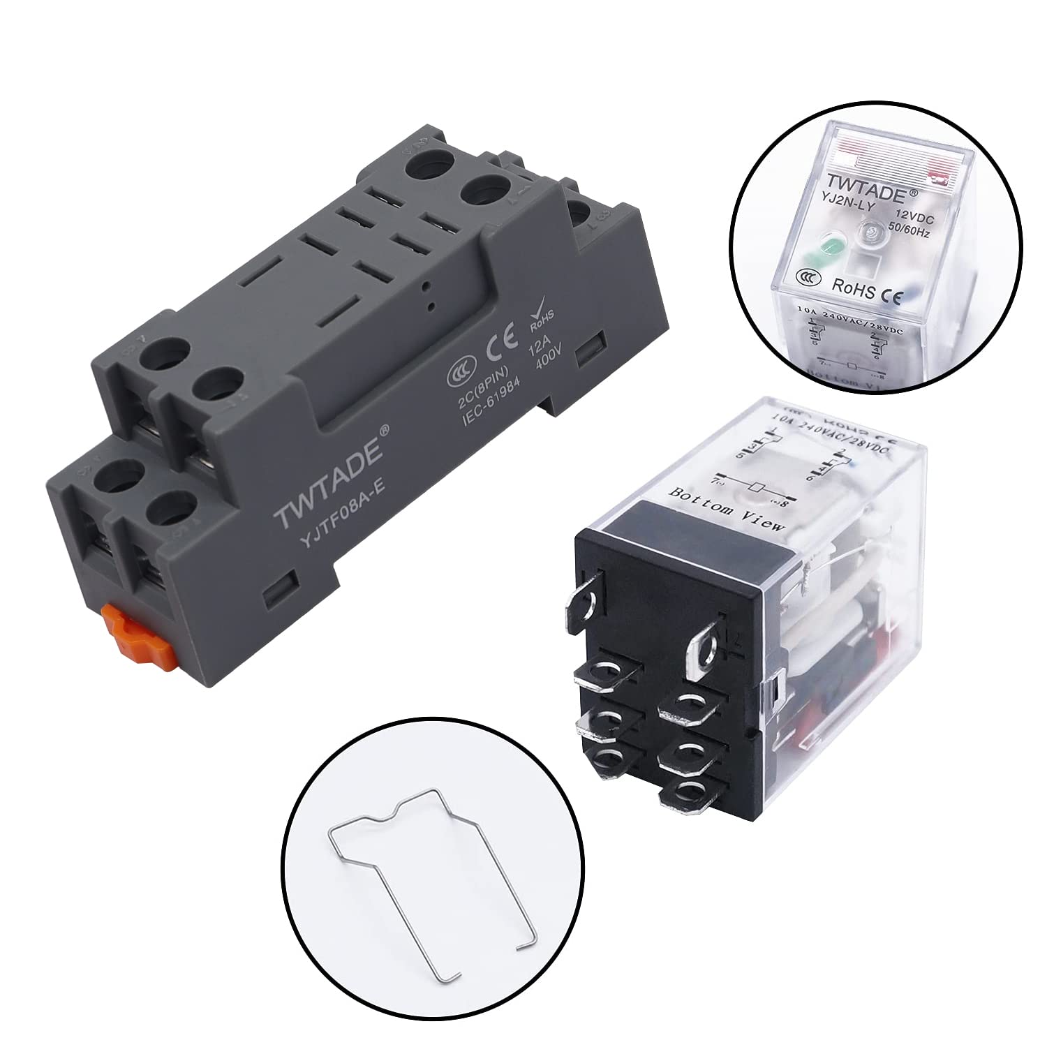 TWTADE AC 110V/120V Relay 10A Electromagnetic Power Coil Relay 8 Pins DPDT 2NO+2NC with Indicator Light and Socket Base -YJ2N-LY AC 110V 8 PIN-10A