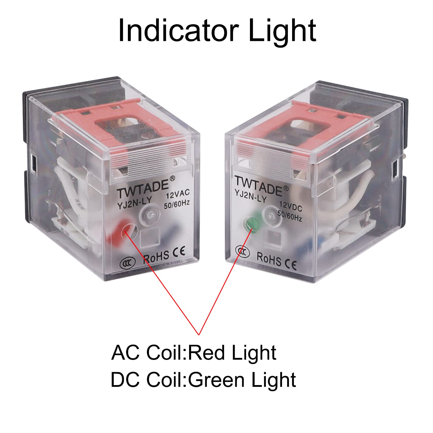 TWTADE AC 110V/120V Relay 10A Electromagnetic Power Coil Relay 8 Pins DPDT 2NO+2NC with Indicator Light and Socket Base -YJ2N-LY AC 110V 8 PIN-10A