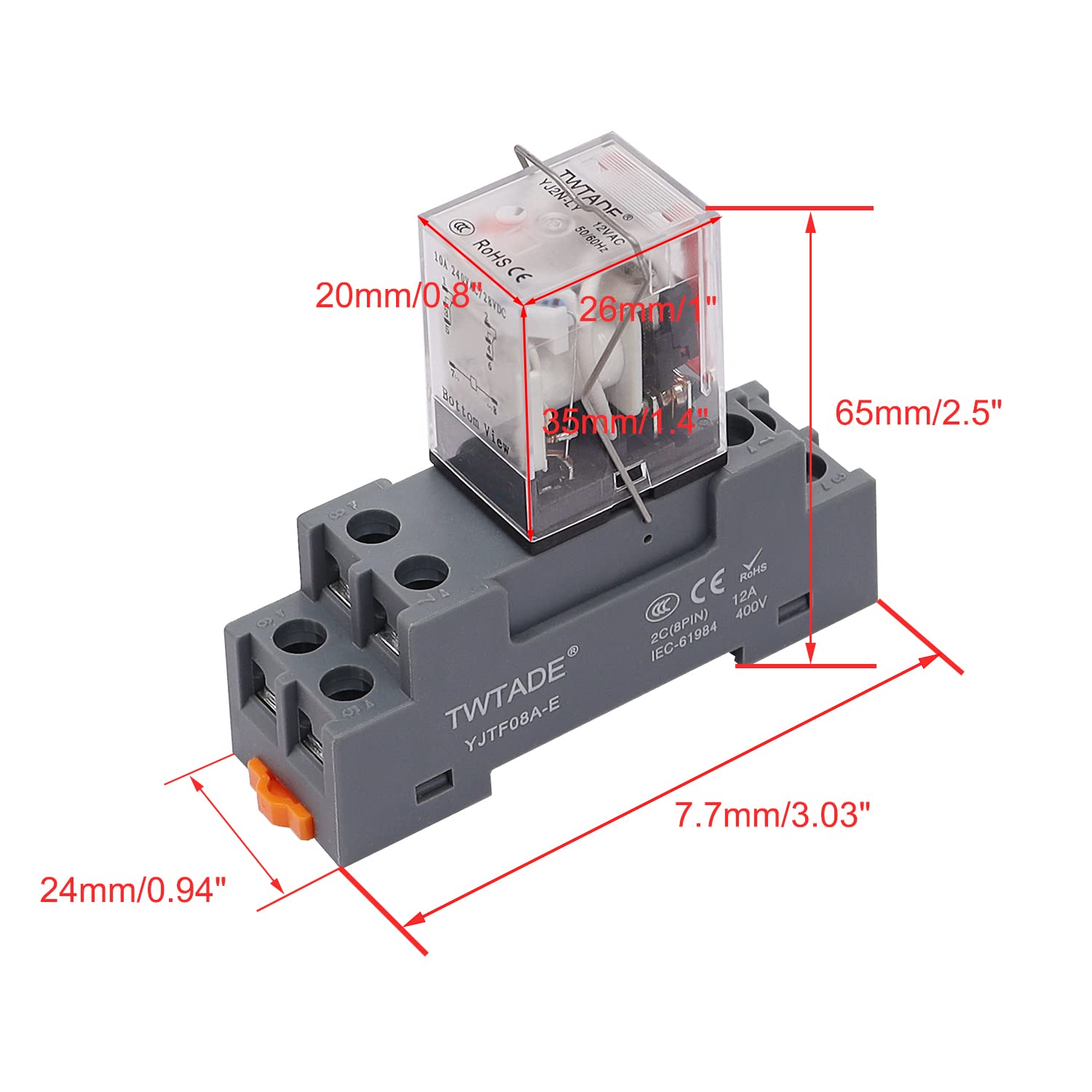 TWTADE AC 110V/120V Relay 10A Electromagnetic Power Coil Relay 8 Pins DPDT 2NO+2NC with Indicator Light and Socket Base -YJ2N-LY AC 110V 8 PIN-10A