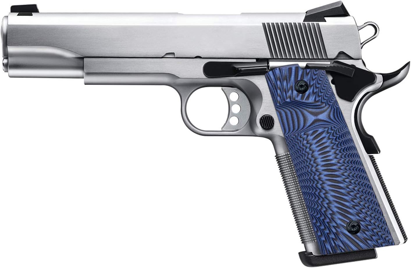 Guuun G10 Grips for Full Size 1911 Magwell Grip Ambi Safety Cut Sunburst texture Blue/Black