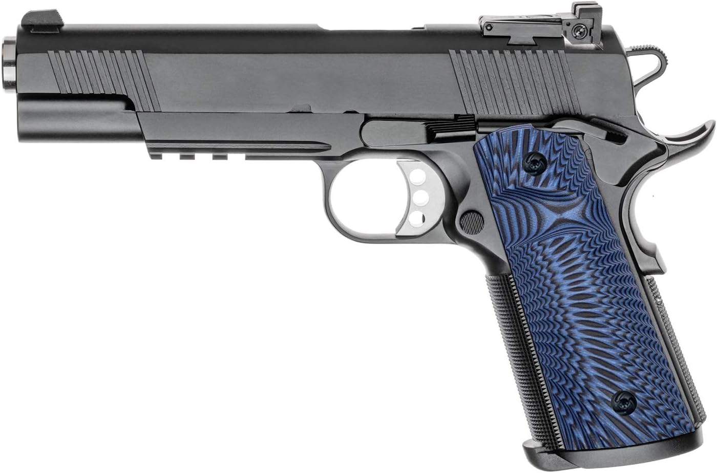 Guuun G10 Grips for Full Size 1911 Magwell Grip Ambi Safety Cut Sunburst texture Blue/Black