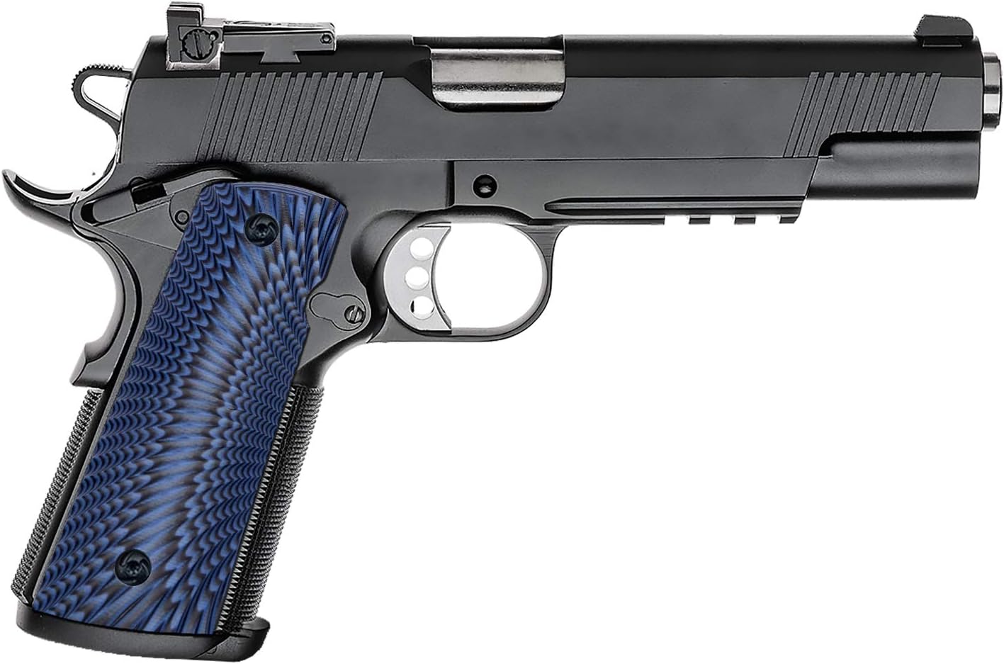 Guuun G10 Grips for Full Size 1911 Magwell Grip Ambi Safety Cut Sunburst texture Blue/Black