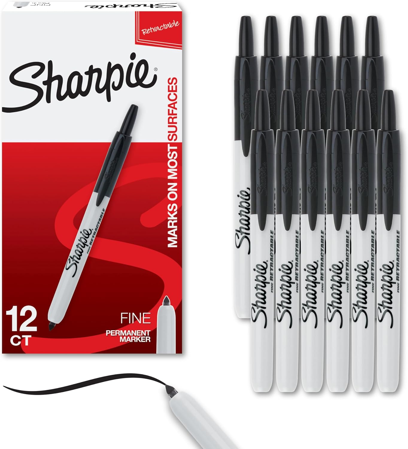Sharpie Retractable Permanent Markers Fine Tip Marker Set Office Supplies Teacher Supplies Black 12 Count 12 Count Black