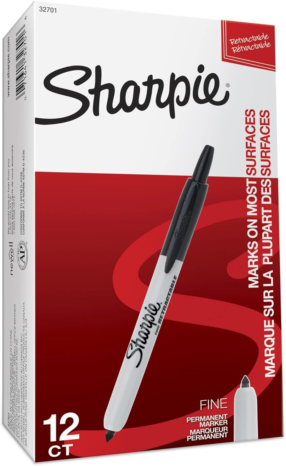 Sharpie Retractable Permanent Markers, Fine Tip, Black, 12 Count - Desk, Classroom, Office Supplies 12 Count Black