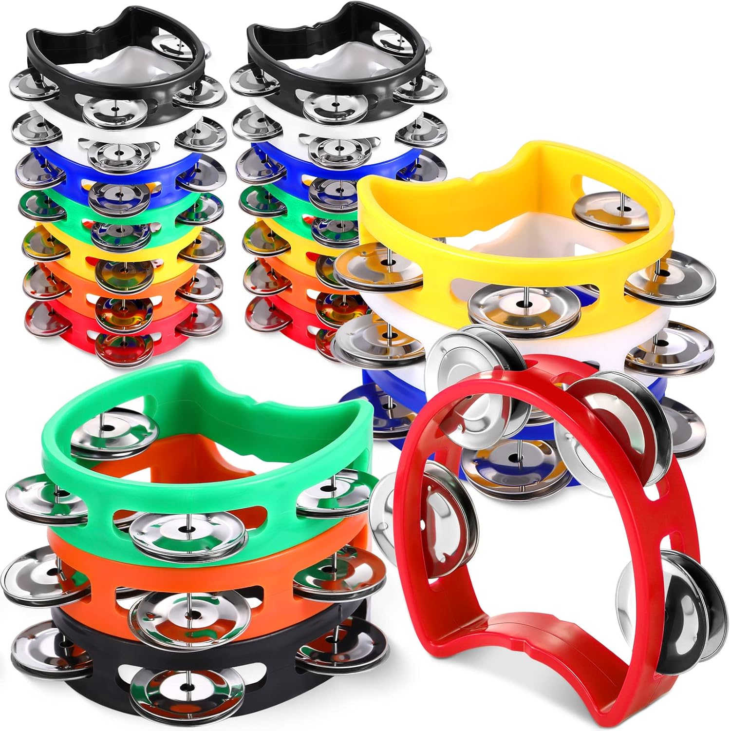 Boao 21 Pcs Tambourine Musical Instrument for Adults Plastic Percussion Tambourine 4 Bells ABS Musical Rhythm Instrument Hand Held Percussion Drum for Party Performance(Mixed Color)