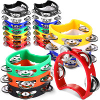 Boao 21 Pcs Tambourine Musical Instrument for Adults Plastic Percussion Tambourine 4 Bells ABS Musical Rhythm Instrument Hand Held Percussion Drum for Party Performance(Mixed Color)