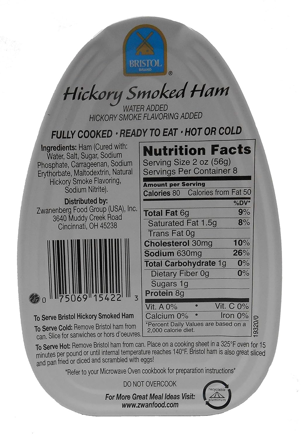 Bristol Hickory Smoked Cooked, Canned Ham - 16oz (Pack of 4)
