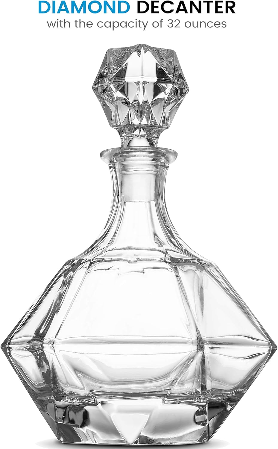 FineDine European Style Glass Whiskey Decanter & Liquor Decanter with Glass Stopper, 30 Oz.- With Magnetic Gift Box - Aristocratic Exquisite Diamond Design - Glass Decanter for Alcohol Bourbon Scotch.