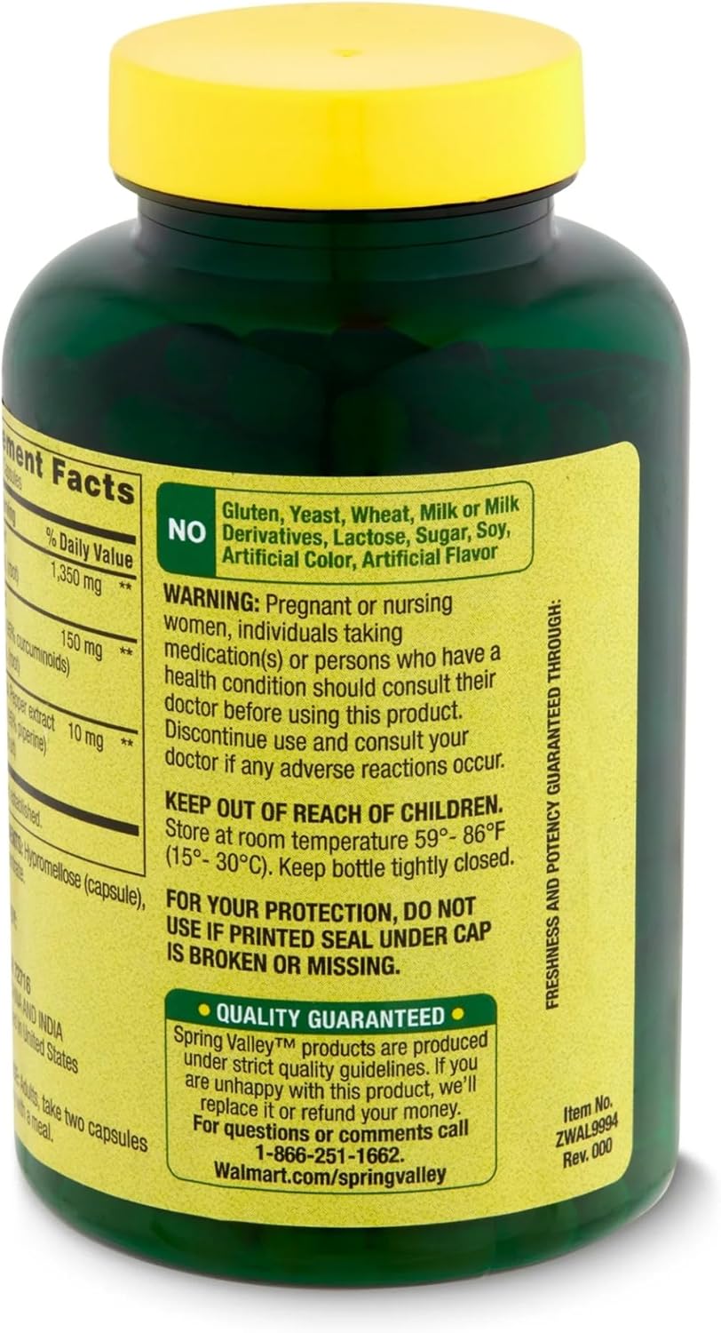 Spring Valley Turmeric Supplement | Turmeric Curcumin Supplement, Ultra Strength 1,500 mg, 90 Count + STS Sticker.